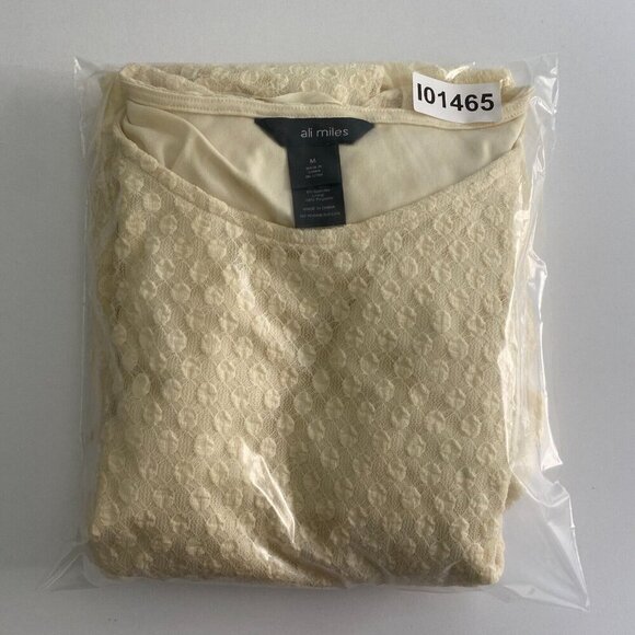 Ali Miles Cream Lace Tunic Top Ivory Size Medium 3/4 Sleeves Sheer - Picture 10 of 10